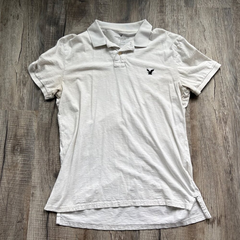 American Eagle Polo Shirt Mens Size L Large White Slim Fit